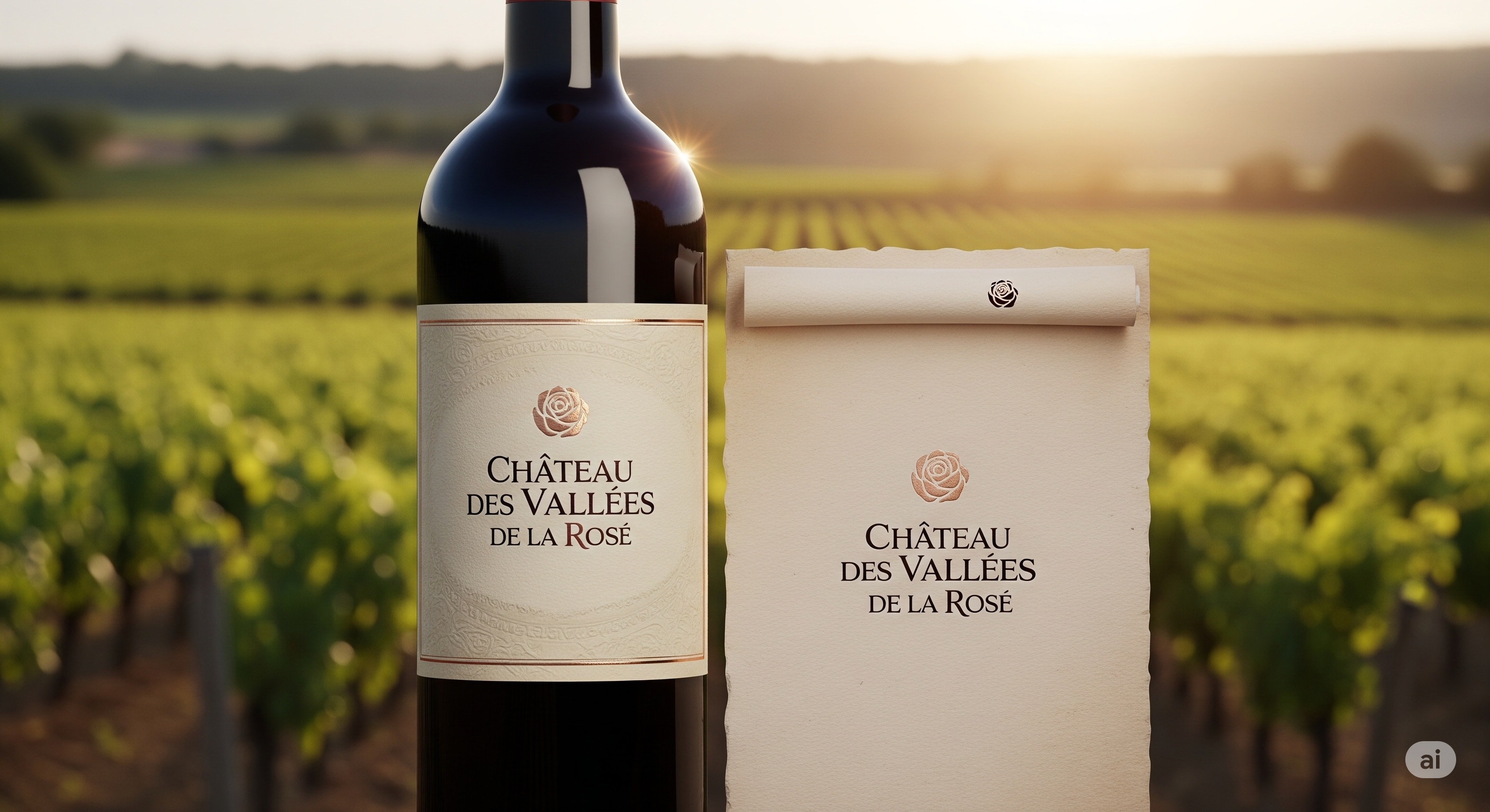 Digital application of Château des Vallées de la Rose branding on website and mobile interfaces